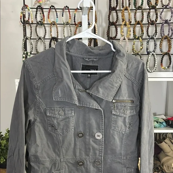 Hurley Gray Utility Jacket Classic Design double breasted skater grunge y2k 90s - Picture 3 of 7